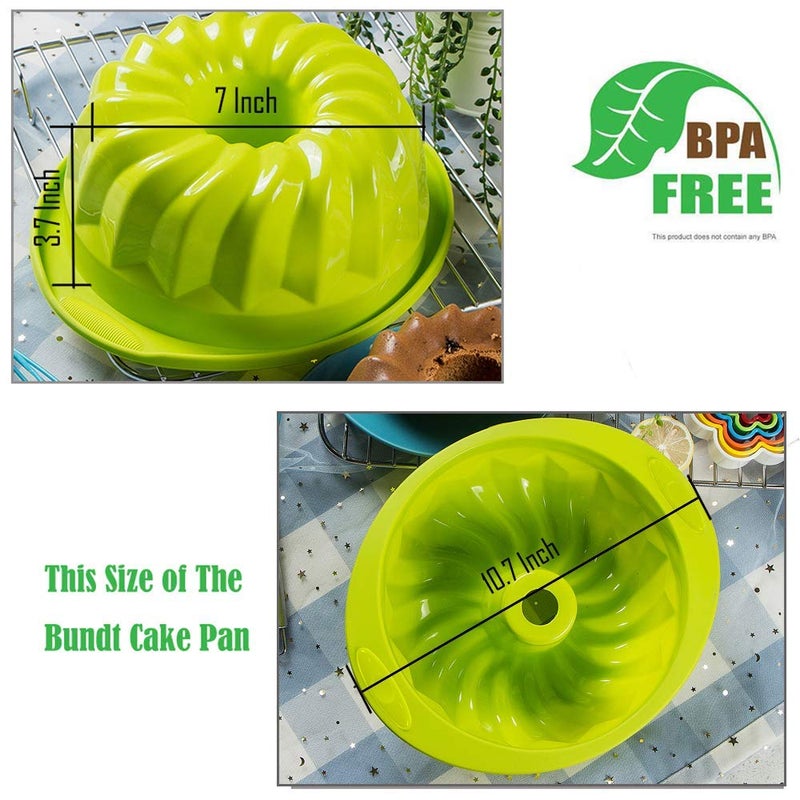 Webake Silicone Fluted Tube Cake Baking Pan 10 Inch Non-stick Cake Mold Bakeware (Green) - Image 2